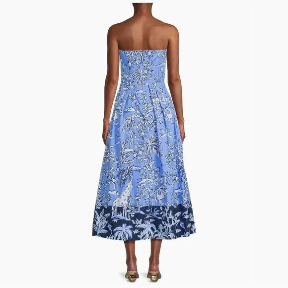 Lilly Pulitzer Kenni Midi Dress Blue Floral Floral Strapless Cotton NWT 16 - Picture 4 of 5